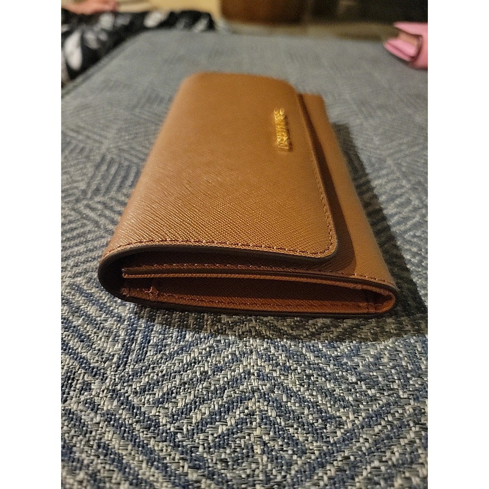 Michael Kors Jet Set Large Trifold Wallet Brown‎ Leather 35S8GTVF7L Luggage F - Picture 5 of 7